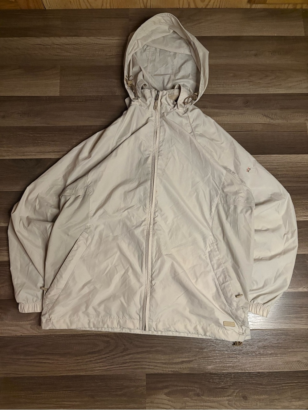 Mizuno Outdoor Women's Beige Hooded Lined Windbreaker Full Zip Jacket Size L